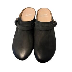 Dansko Berry Black Milled Nubuck Leather Clogs Swivel Strap Women's 38 US 7.5-8